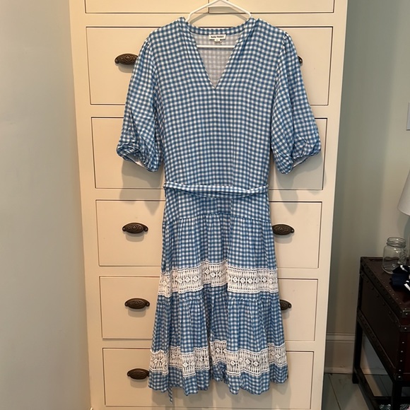 ROLLER RABBIT Gingham valonia midi dress blue plaid size XXS - never worn - Picture 7 of 9